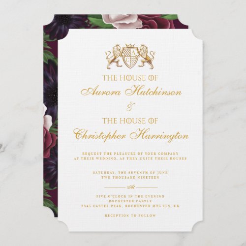 Royal Muse Medieval Fantasy White Floral Wedding Invitation