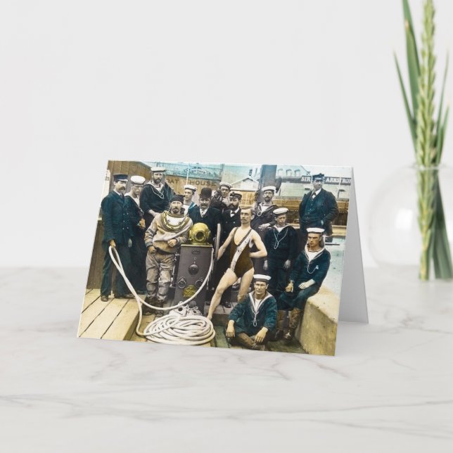 Royal Naval Exhibition 1891 Vintage Hardhat Diver Card (Front)