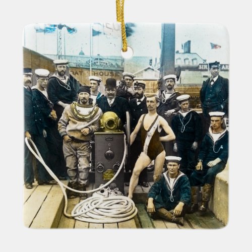 Royal Naval Exhibition 1891 Vintage Hardhat Diver Ceramic Ornament