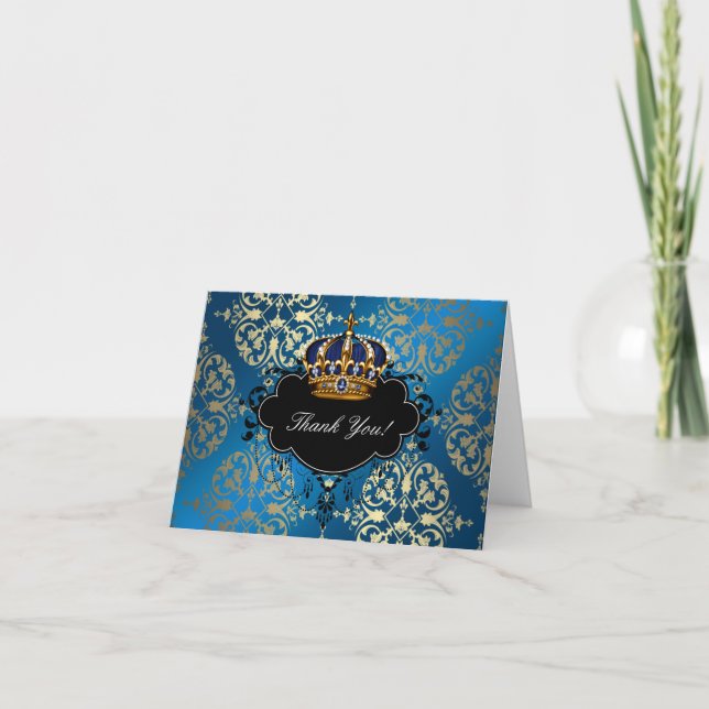 Royal Navy Blue and Gold Crown Thank You Cards (Front)