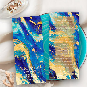 Royal Navy Blue and Gold Elegant Wedding Program