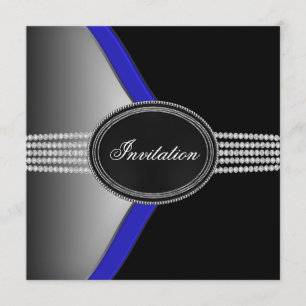 Royal Navy Blue Black Diamond Black Tie Party Invitation