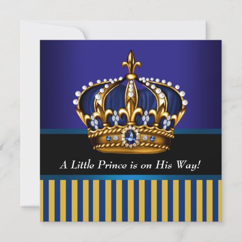 Royal Navy Blue Black Gold Prince Baby Boy Shower Invitation