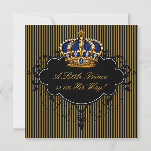 Royal Navy Blue Black Gold Prince Baby Boy Shower Invitation