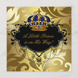 Royal Navy Blue Black Gold Prince Baby Boy Shower Invitation