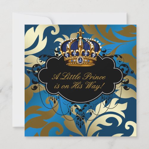 Royal Navy Blue Black Prince Baby Boy Shower Invitation