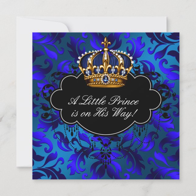 Royal Navy Blue Black Prince Baby Boy Shower Invitation (Front)