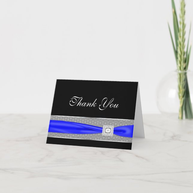 Royal Navy Blue Black Thank You Cards (Front)
