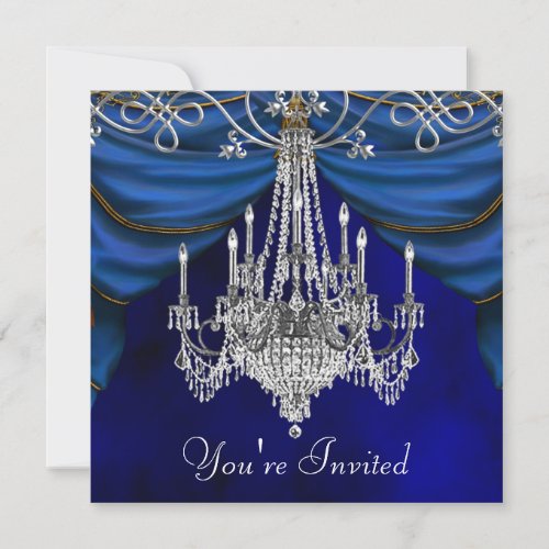 Royal Navy Blue Chandelier Party Invitations