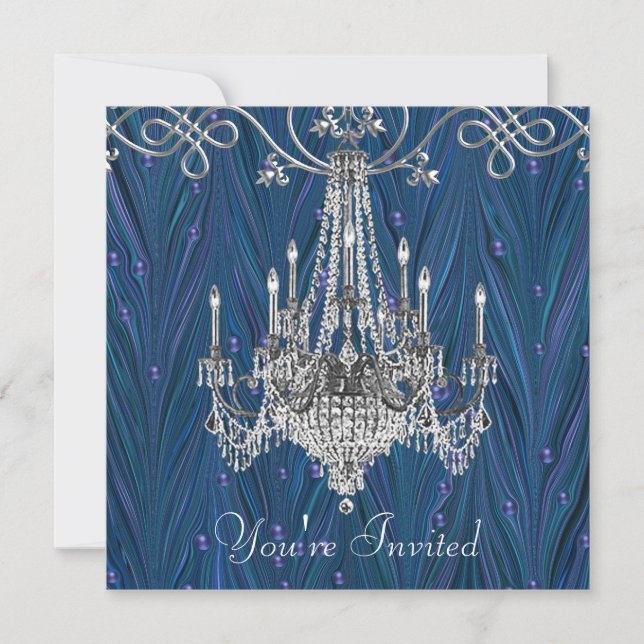 Royal Navy Blue Chandelier Party Invitations (Front)