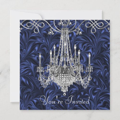 Royal Navy Blue Chandelier Party Invitations