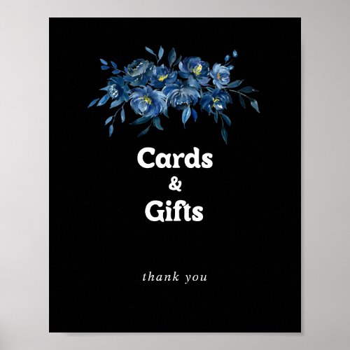 Royal Navy Blue Floral Cards and Gifts Sign