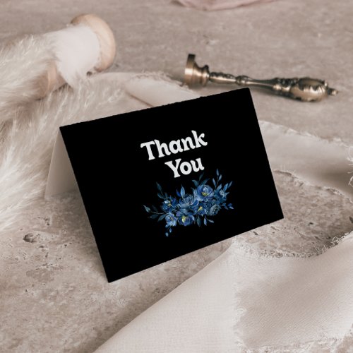 Royal Navy Blue Floral Folded Wedding Letterpress Thank You Card