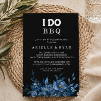 Royal Navy Blue Floral I Do BBQ Engagement Party Invitation