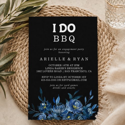 Royal Navy Blue Floral I Do BBQ Engagement Party Invitation