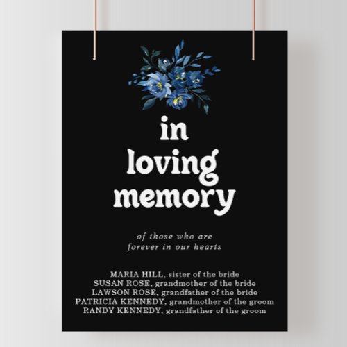 Royal Navy Blue Floral In Loving Memory Sign