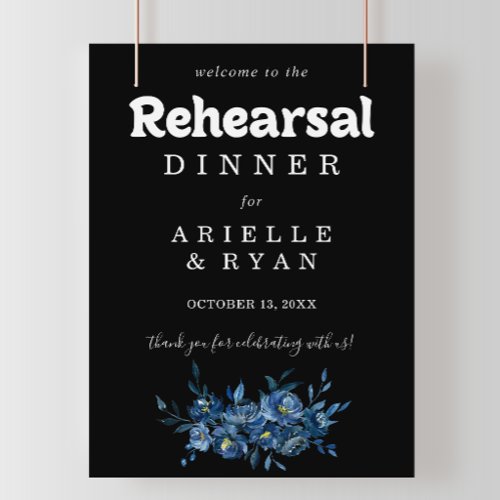 Royal Navy Blue Floral Rehearsal Dinner Welcome  Poster
