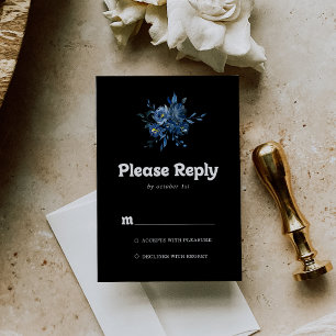 Royal Navy Blue Floral RSVP Card