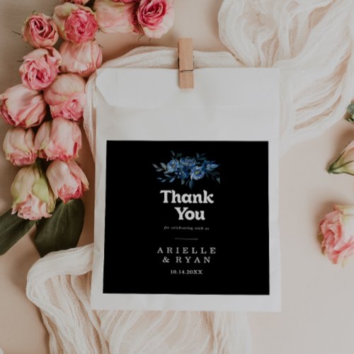 Royal Navy Blue Floral Thank You Wedding Favor Bag