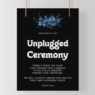 Royal Navy Blue Floral Unplugged Ceremony Sign