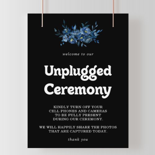 Royal Navy Blue Floral Unplugged Ceremony Sign
