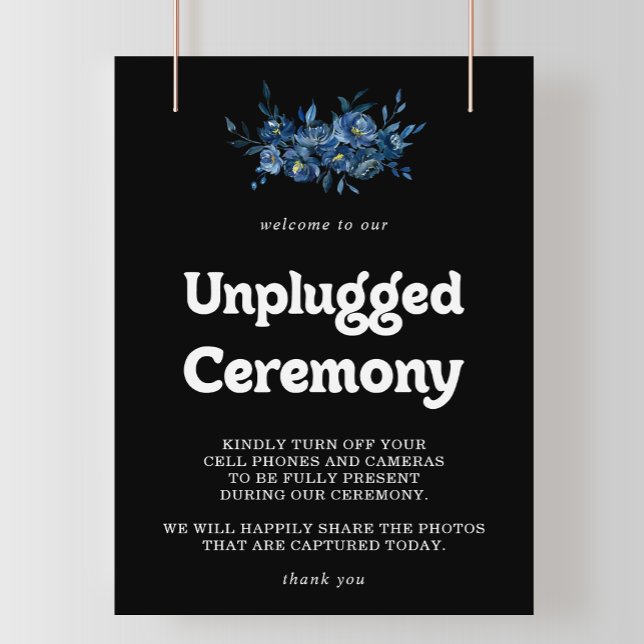 Royal Navy Blue Floral Unplugged Ceremony Sign (Creator Uploaded)