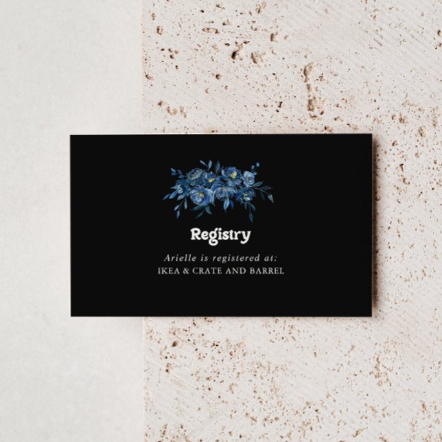 Royal Navy Blue Floral Wedding Gift Registry Enclosure Card (Creator Uploaded)