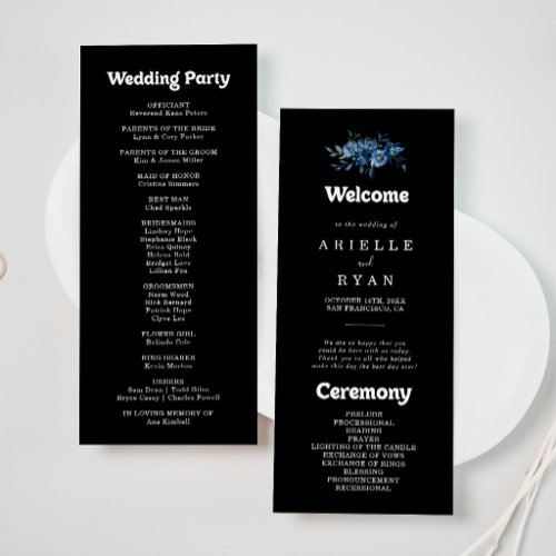 Royal Navy Blue Floral Wedding Program