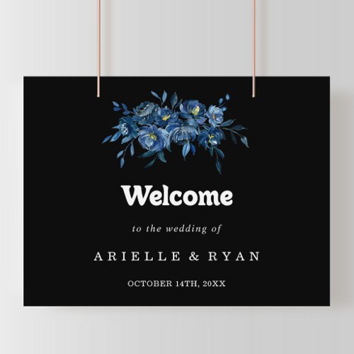 Royal Navy Blue Floral Wedding Welcome Sign