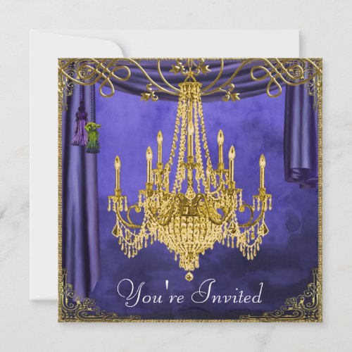 Royal Navy Blue Gold Chandelier Party Invitations