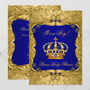 Royal Navy Blue Gold Crown Baby Shower Invitation