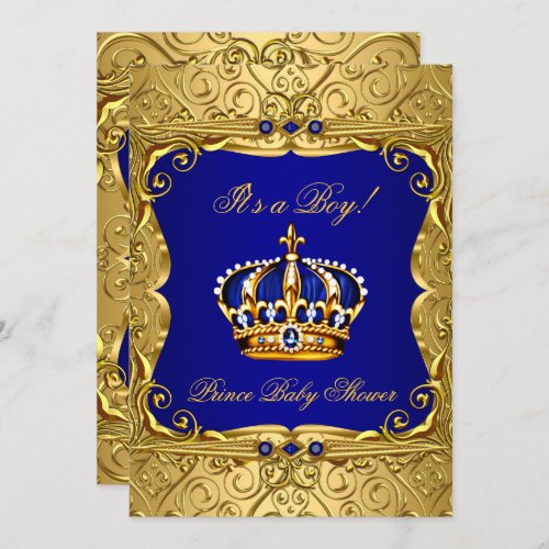 Royal Navy Blue Gold Crown Baby Shower Invitation