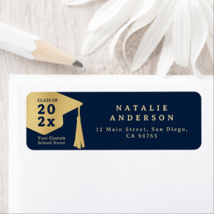 Royal Navy Blue Gold Graduate Hat Return Address Label