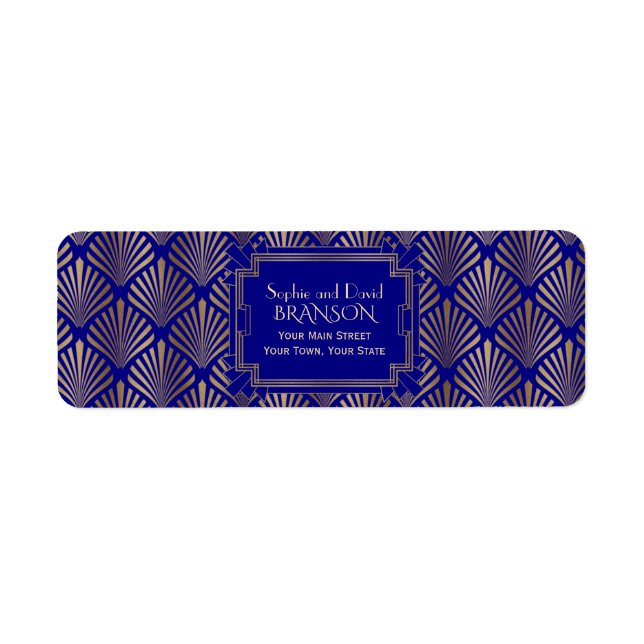 Royal Navy Blue Gold Great Gatsby Art Deco Wedding Label (Front)