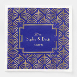 Royal Navy Blue Gold Great Gatsby Art Deco Wedding Paper Dinner Napkins