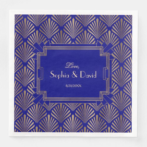 Royal Navy Blue Gold Great Gatsby Art Deco Wedding Paper Dinner Napkins