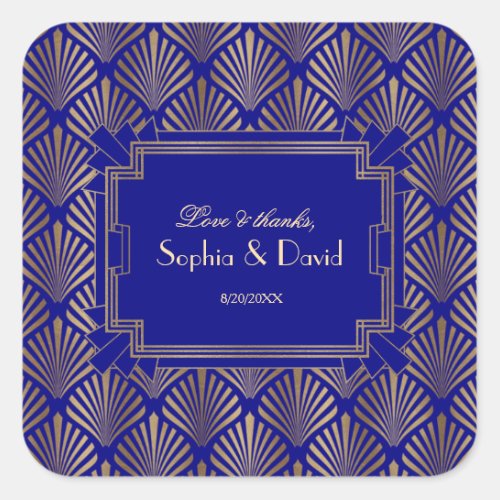 Royal Navy Blue Gold Great Gatsby Art Deco Wedding Square Sticker