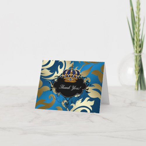 Royal Navy Blue Gold Jewel Crown Thank You Cards