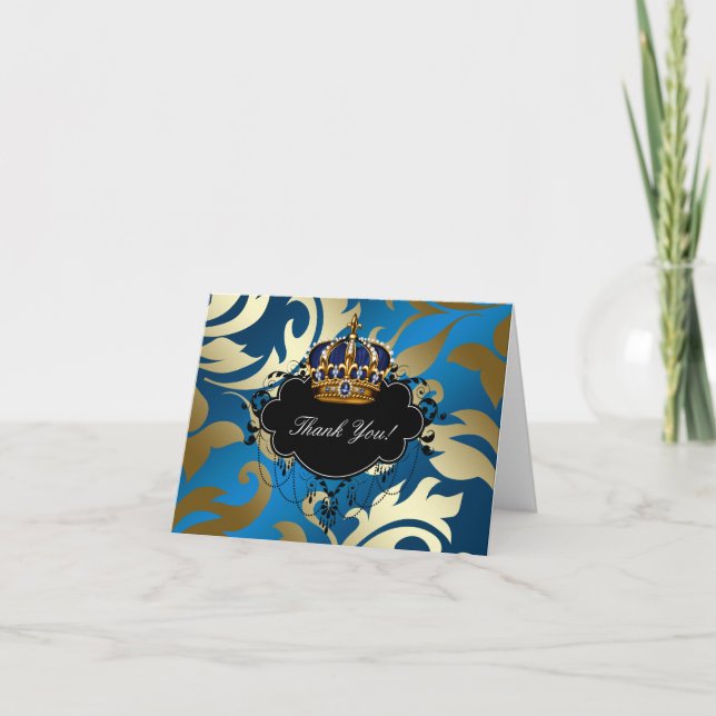 Royal Navy Blue Gold Jewel Crown Thank You Cards (Front)