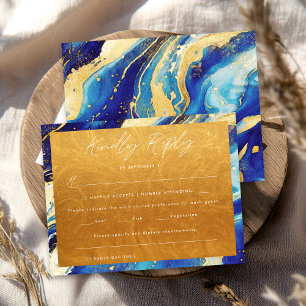 Royal Navy Blue Gold Kindly Reply Wedding RSVP Card