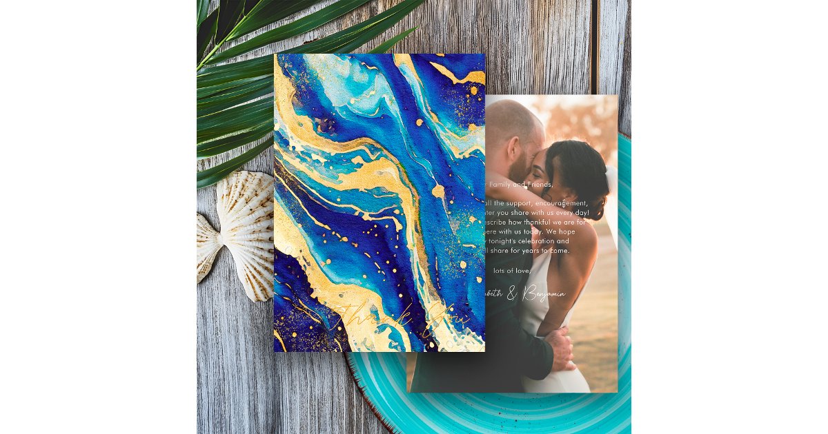 Royal Navy Blue Gold Personalized Photo Wedding Thank You Card | Zazzle