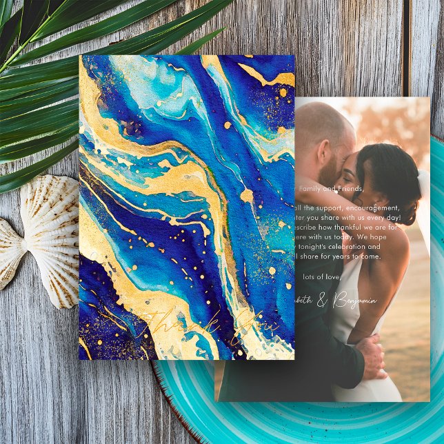 Royal Navy Blue Gold Personalized Photo Wedding Thank You Card (Creator Uploaded)