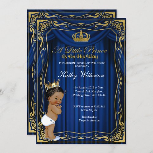 Royal Navy Blue Gold Prince Baby Shower invitation