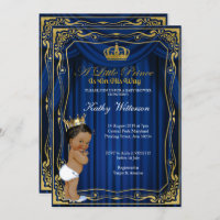 Royal Navy Blue Gold Prince Baby Shower invitation