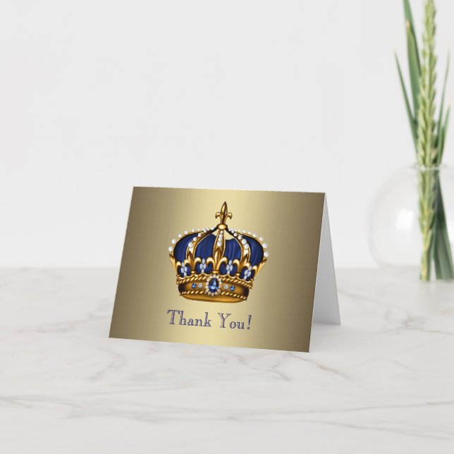 Royal Navy Blue Gold Prince Crown Thank You Cards (Front)