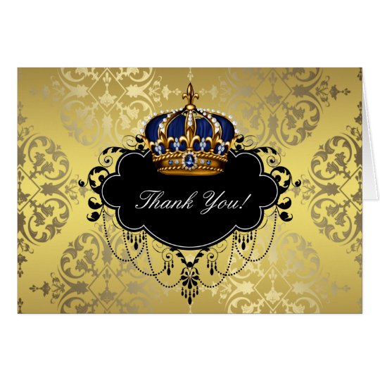 Royal Navy Blue Gold Prince Crown Thank You Cards