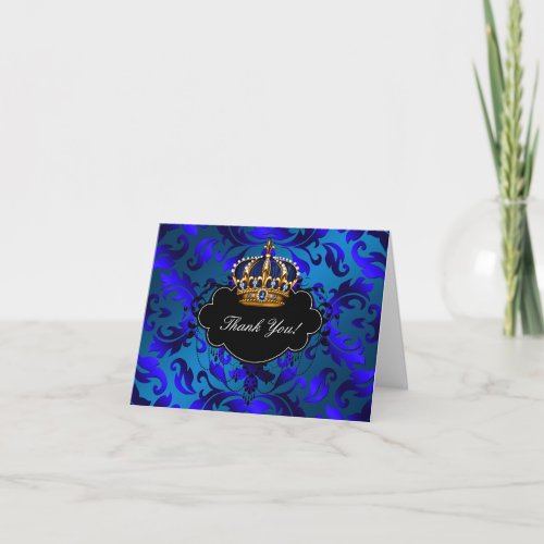 Royal Navy Blue Gold Prince Crown Thank You Cards