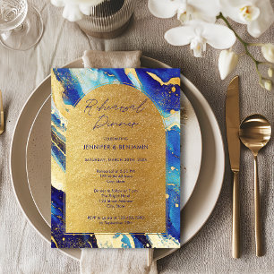 Royal Navy Blue Gold Wedding Rehearsal Dinner Invitation