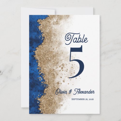 Royal Navy Blue Gold Wedding Table Number Card