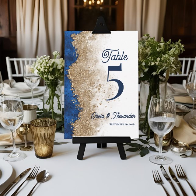 Royal Navy Blue Gold Wedding Table Number Card (Royal Blue Gold Wedding Table Number Card | Elegant Navy Blue Gold Table Number Reception Decor)